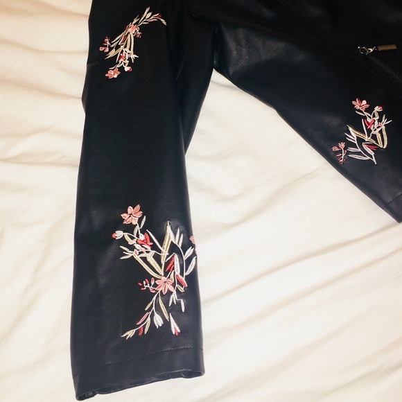 Floral Embroidered Faux Leather Jacket - Picture 3 of 8
